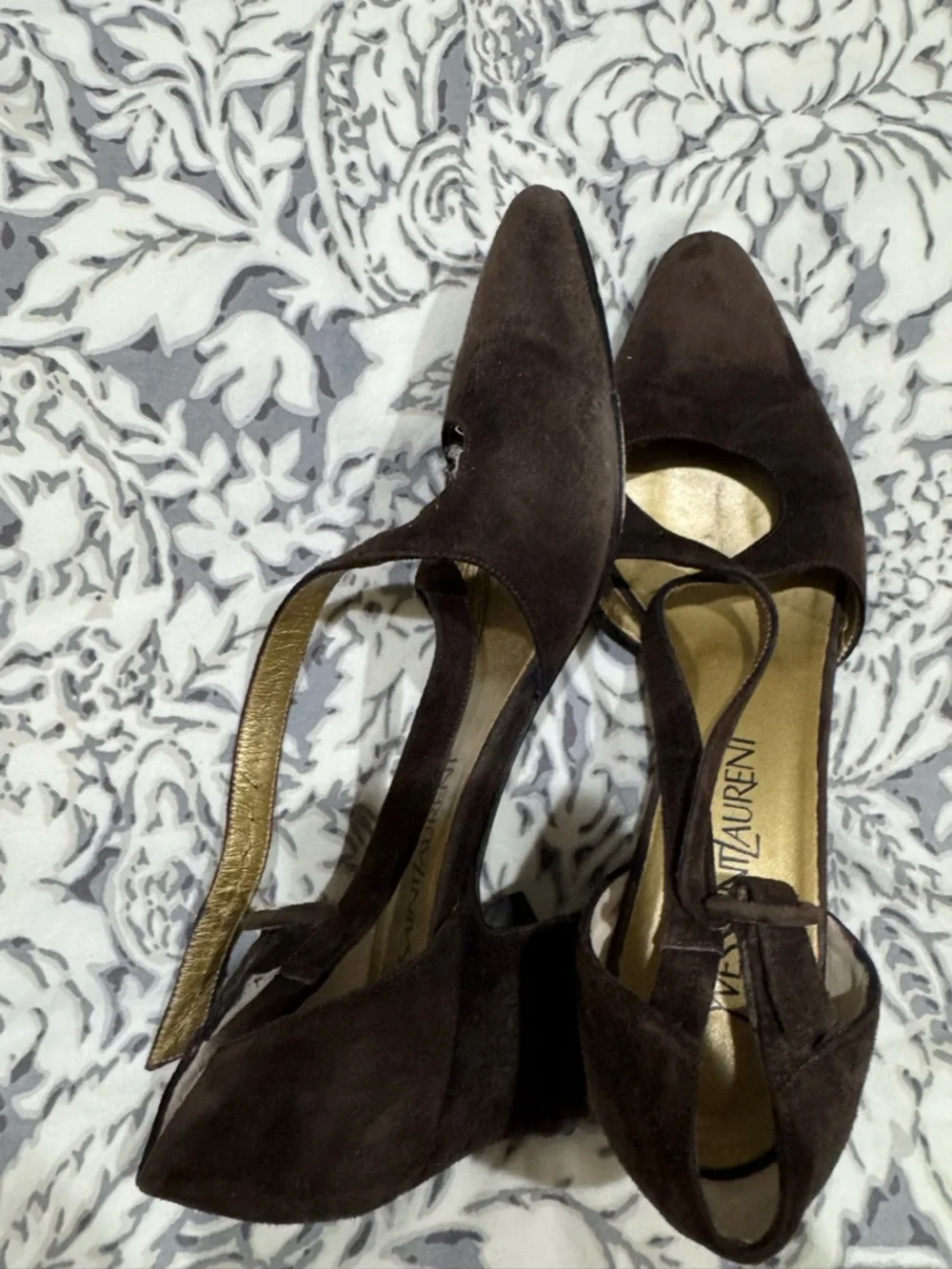 Vintage Saint Laurent Brown Suede Pointed Strappy Heels size 8 N - made in Italy - Picture 5 of 11
